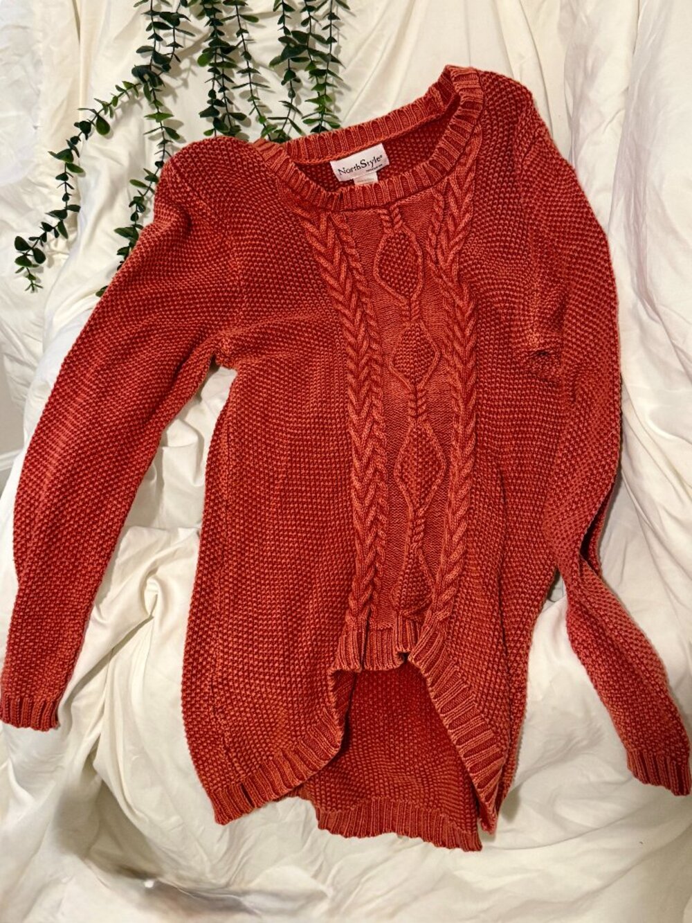 NorthStyle Rust Cable Knit Chunky Cotton Sweater - Medium